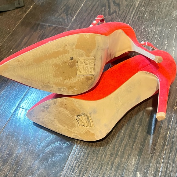 Nasty Gal Truffle Collection Red Pointed Toe Heels w/ Pearl Studded Ankle Straps - Picture 12 of 16